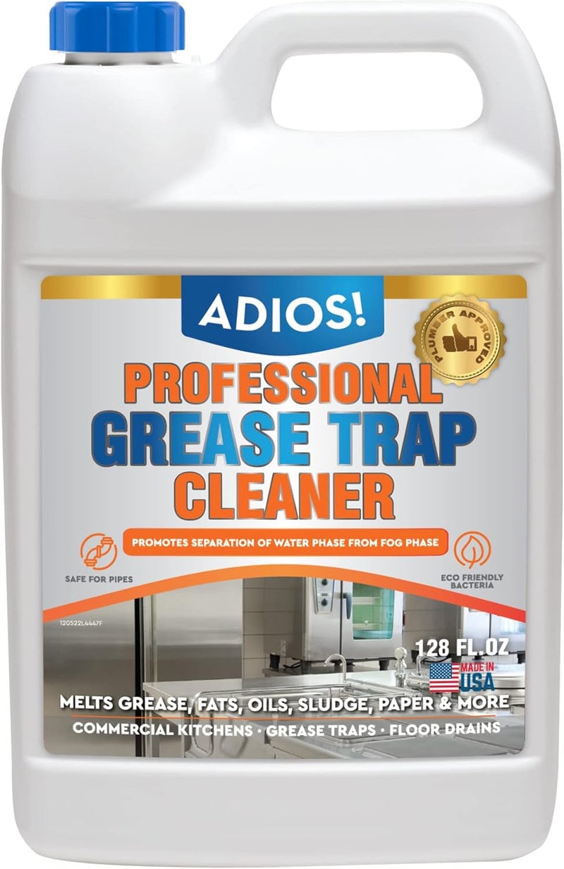 ADIOS! Professional Grease Trap Cleaner for FOG – Cleans Fats, Oils & Grease from Drains Pipes, Safe Enzyme Based Formula for Preventative Maintenance - Image 1